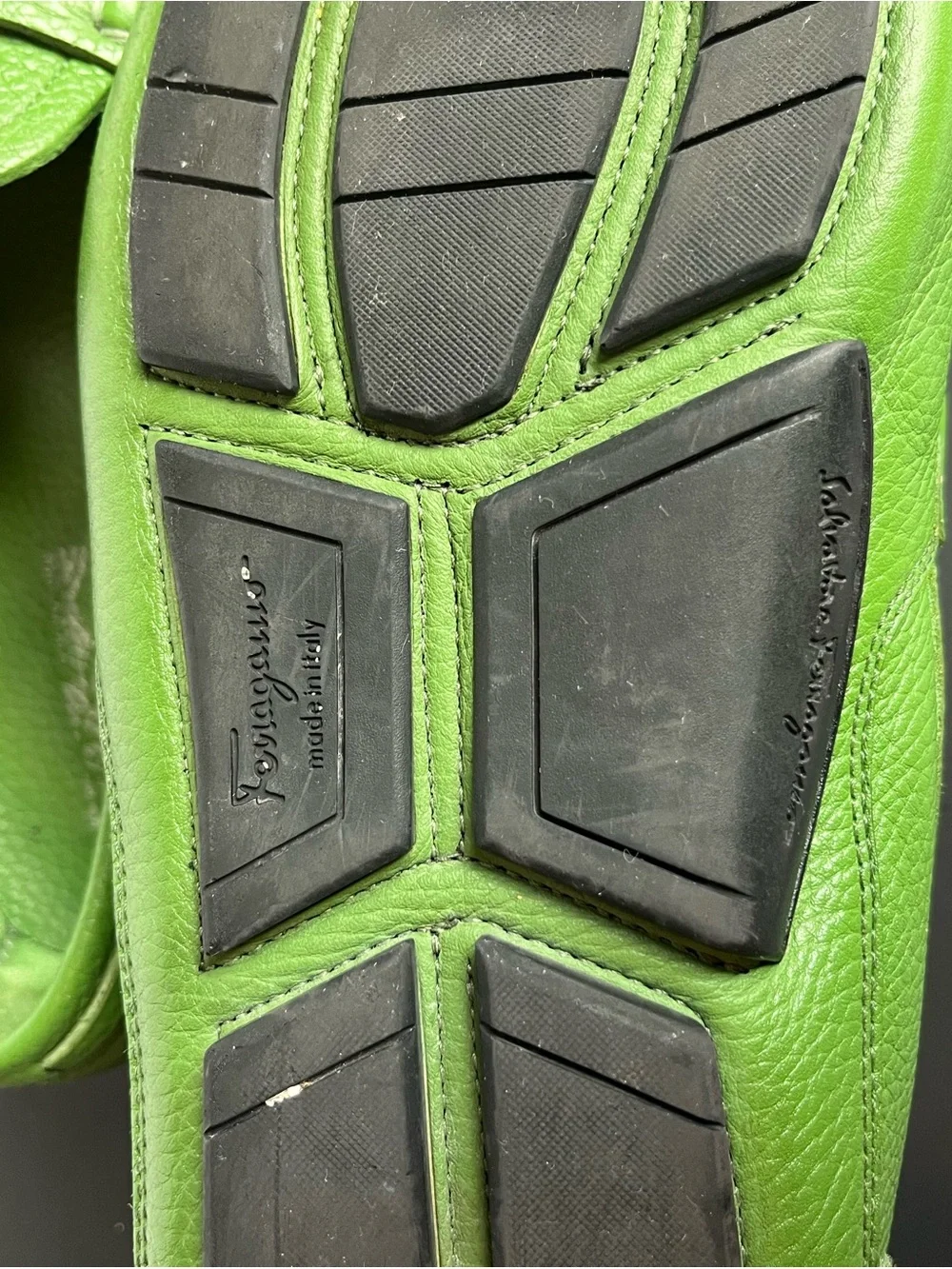 Salvatore Ferragamo Men’s Green Leather Buckle Driver Loafers Slip-On US 10 EE